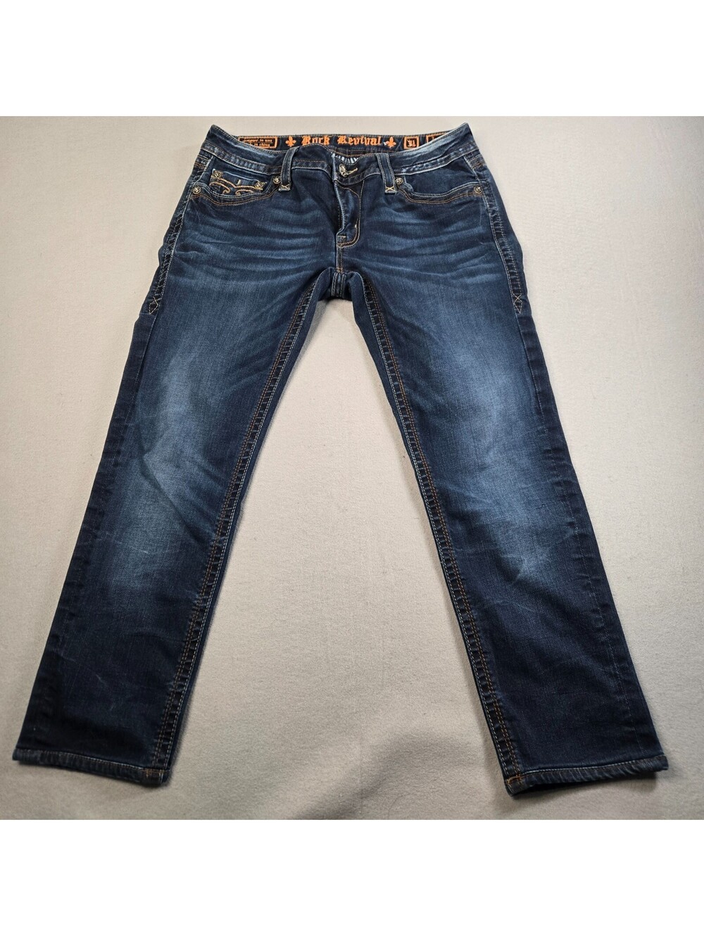 Rock Revival Womens 31 Jessica Skinny Jeans Dark Wash Embroidered Y2K Biker